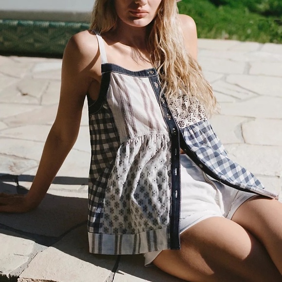 NWT Anthropologie Pilcro Patchwork Button-Front Apron Tank XSP - Picture 2 of 4